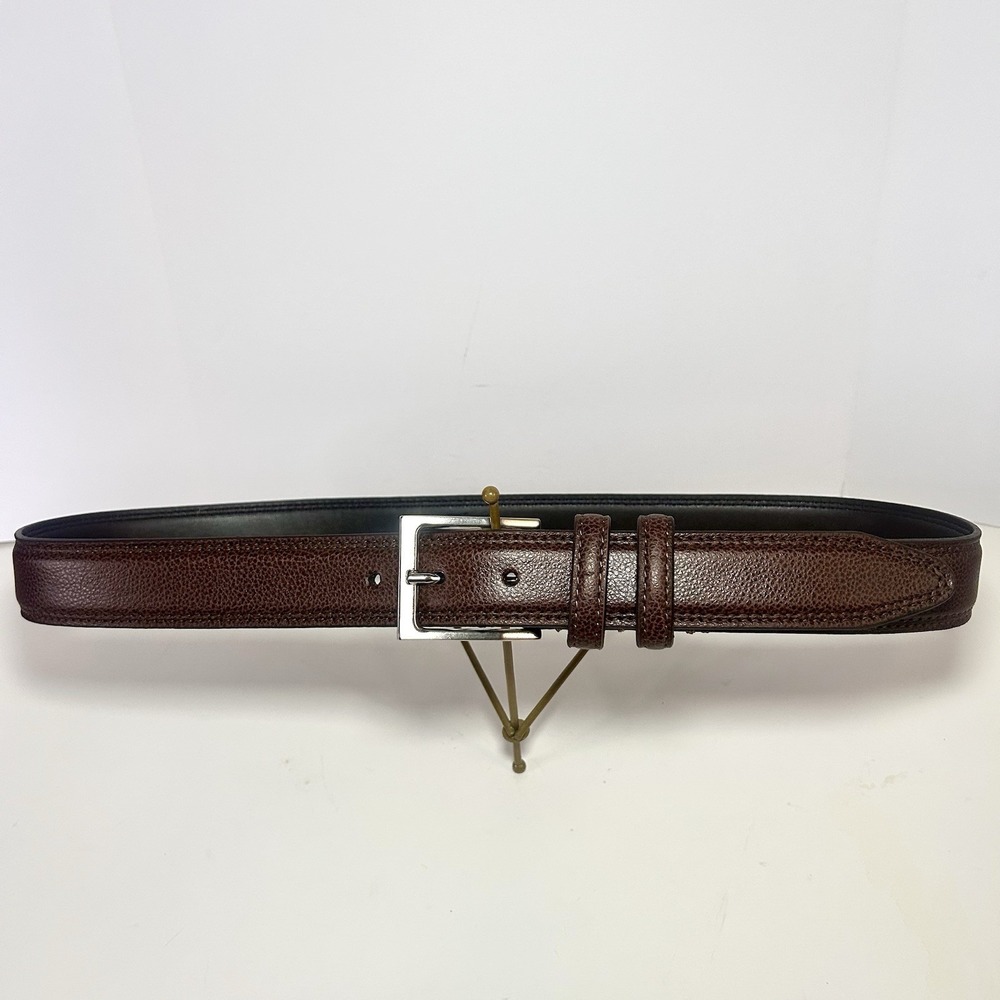 Florsheim Men's 36 Brown Pebbled Leather Belt Silver Buckle 5-1136